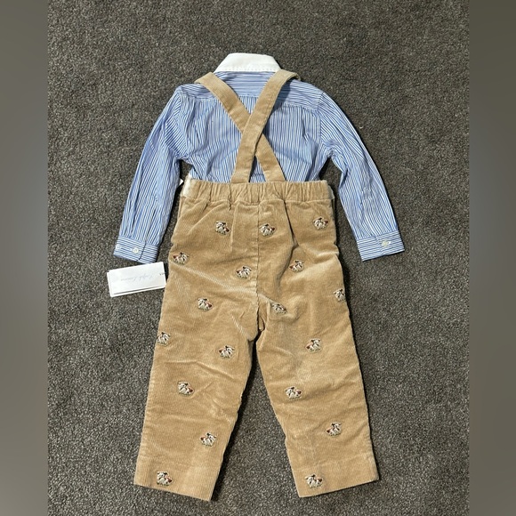Ralph Lauren / 2-Piece Striped Shirt & Corduroy Embroidered Overalls Set - Picture 8 of 13